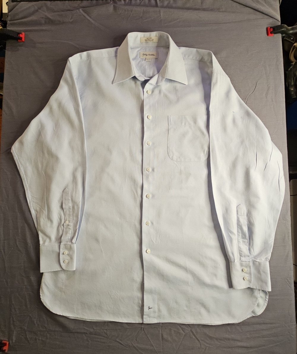 John W Nordstrom Mens Dress Shirt 16.5 35 Blue White Micro Check Italian Cotton